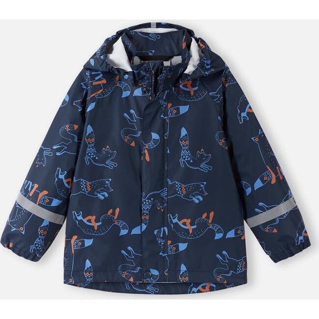 Kid's Vesi All-Over Print Zipper Rain Jacket, Navy