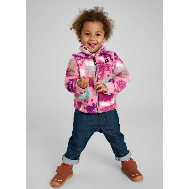 Kid's Turkkinen Sherpa Fleece Full Zip Sweater, Grey Pink - Sweaters - 2