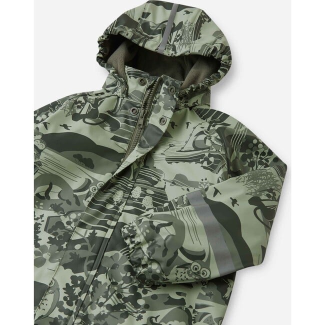 Kid's Koski Fleece Lined Rain Jacket, Greyish Green - Raincoats - 3