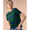 Women's Striped Regular Fit Tee, Navy & Green - T-Shirts - 2