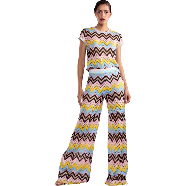 Women's Zigzag Short Sleeve Knit Tee, Multicolors