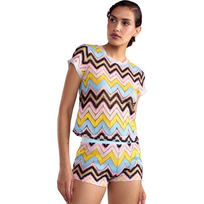 Women's Zigzag Short Sleeve Knit Tee, Multicolors - T-Shirts - 2