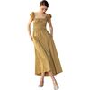 Women's Bodrum Short Puff Sleeve Back Tie Dress, Camel - Dresses - 1 - thumbnail