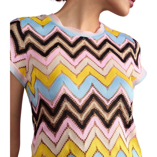 Women's Zigzag Short Sleeve Knit Tee, Multicolors - T-Shirts - 3
