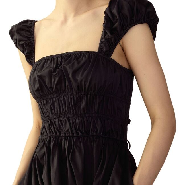 Women's Bodrum Short Puff Sleeve Back Tie Dress, Black - Dresses - 4