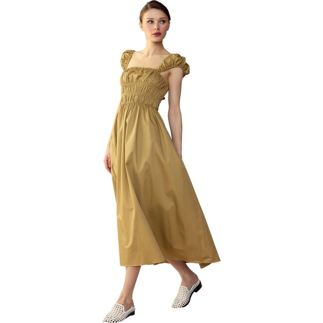 Women's Bodrum Short Puff Sleeve Back Tie Dress, Camel - Dresses - 2