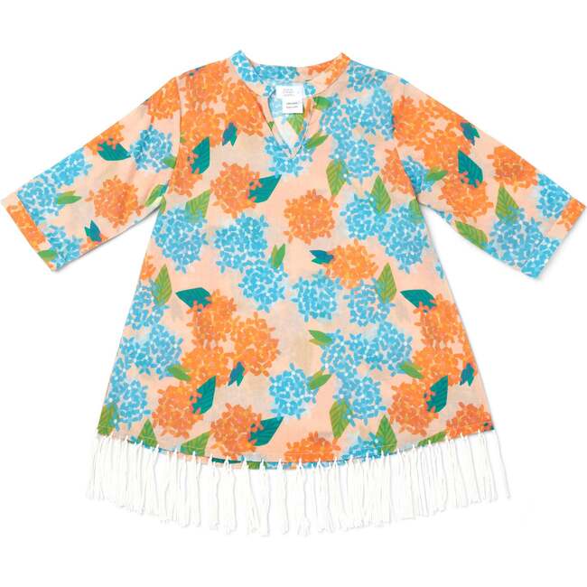 Floral Hand Fringe Print Long Sleeve Cover-Up, Hydrangea