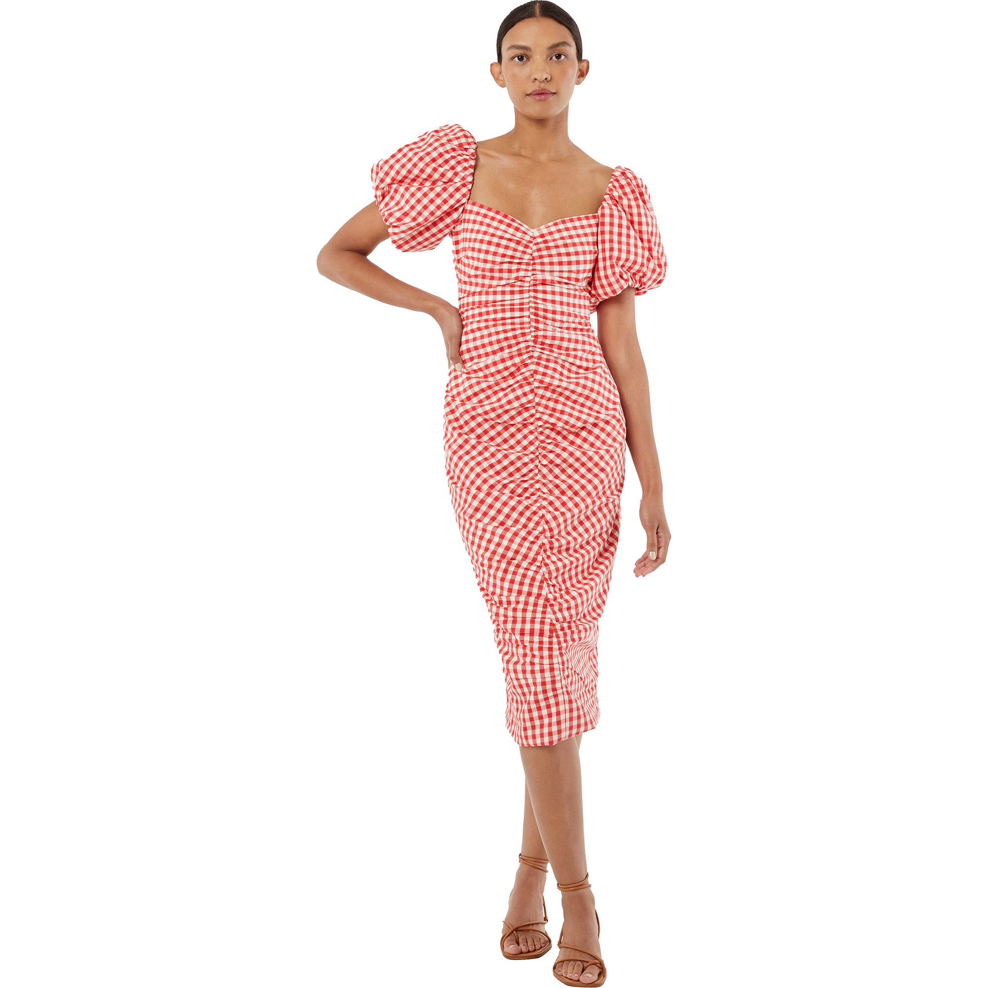 Women's Tessa Gingham Print Puff Sleeve Dress, Scarlet