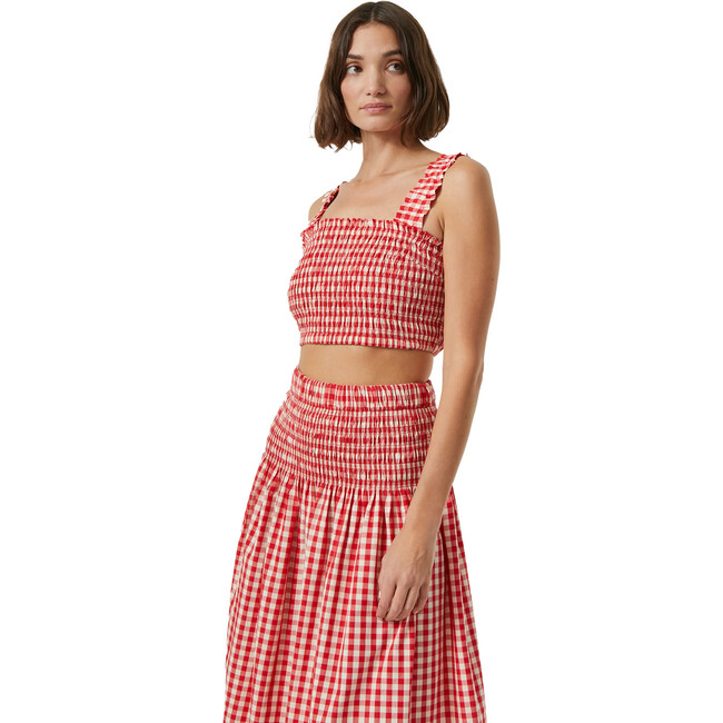 Women's Tanya Gingham Print Square Neck Crop Top, Scarlet Toulouse