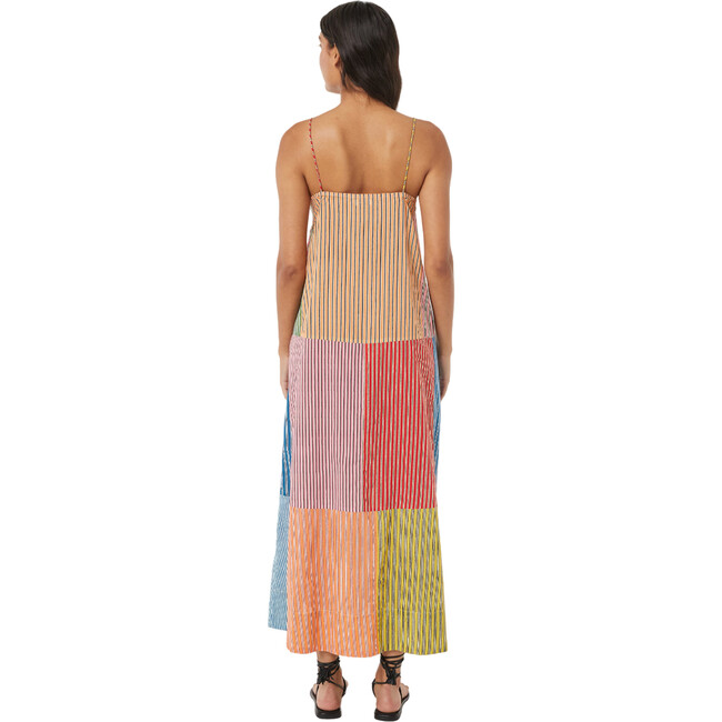 Women's Nadia Deep V-Neck Strap Dress, Multi Stripe Patchwork - Dresses - 2