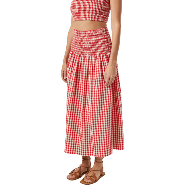 Women's Lilou Gingham Print Smock Waist Skirt, Scarlet Toulouse