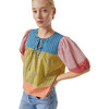 Women's Javier Print Puff Sleeve Top, Multi Stripe Patchwork - Blouses - 3