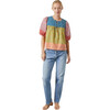 Women's Javier Print Puff Sleeve Top, Multi Stripe Patchwork - Blouses - 5