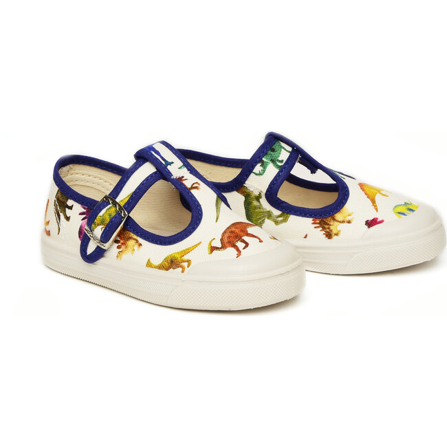 Dinosaurs Button Strap Slip Ons, Multicolors