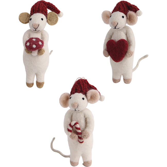 Small Mice with Gifts, Set of 3 Ornaments