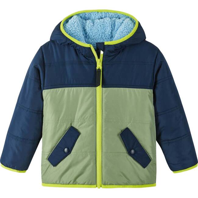Color-Block Puffer Sherpa Jacket, Teal & Navy - Jackets - 1