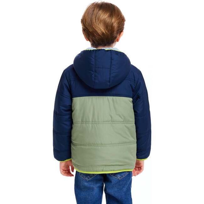 Color-Block Puffer Sherpa Jacket, Teal & Navy - Jackets - 3