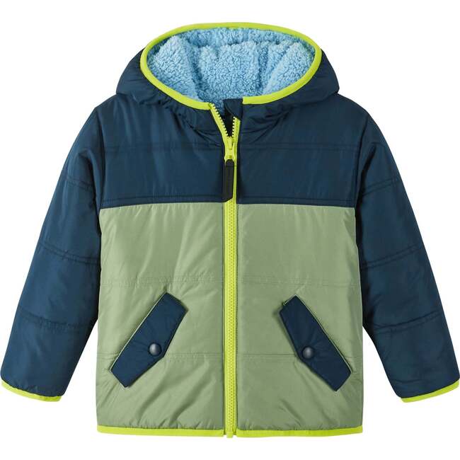 Color-Block Puffer Sherpa Jacket, Teal & Navy - Jackets - 4