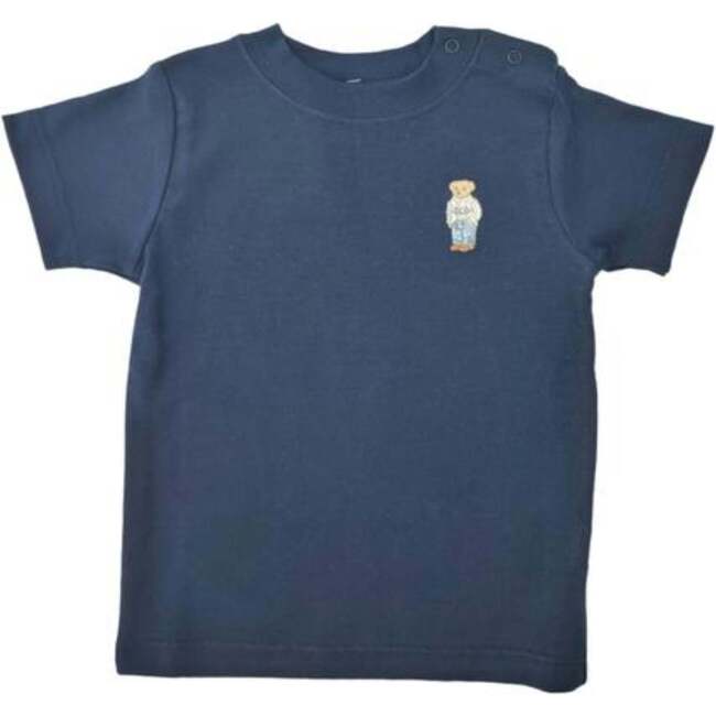 Pima Cotton T-Shirt Embroidered Bear, Blue