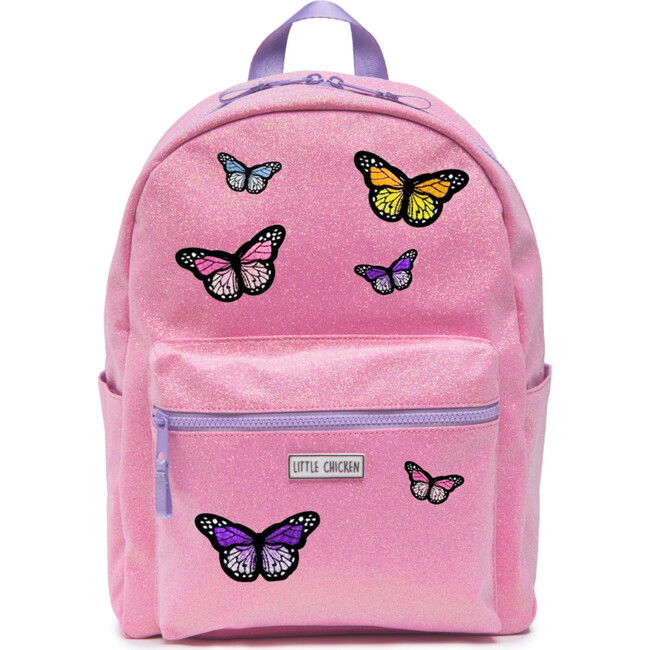 Glitter Backpack With Butterfly Patches, Pink