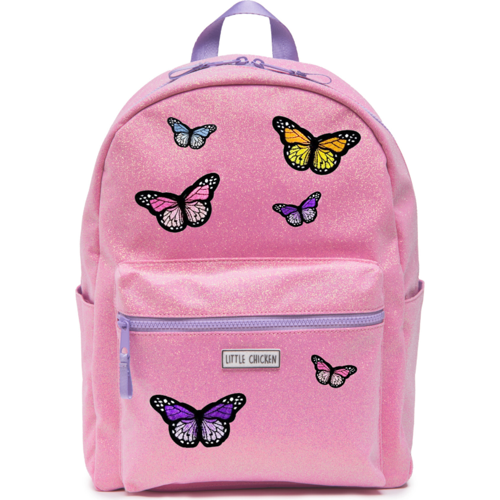 Glitter Backpack With Butterfly Patches, Pink - Backpacks - 1