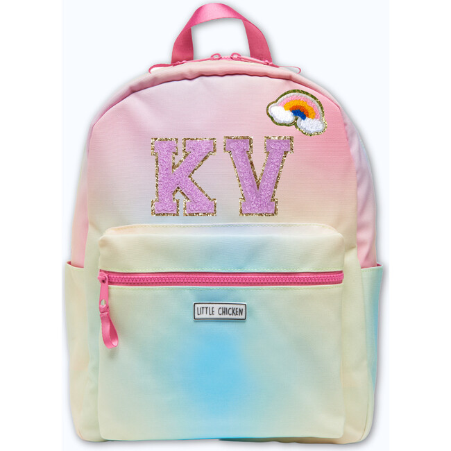 Small Rainbow Backpack With Monogram Patches, Pink & Multicolors