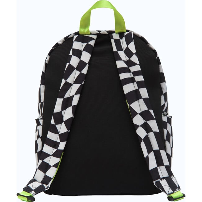 Small Checkered Pattern Backpack With Patches, Black & White - Backpacks - 2