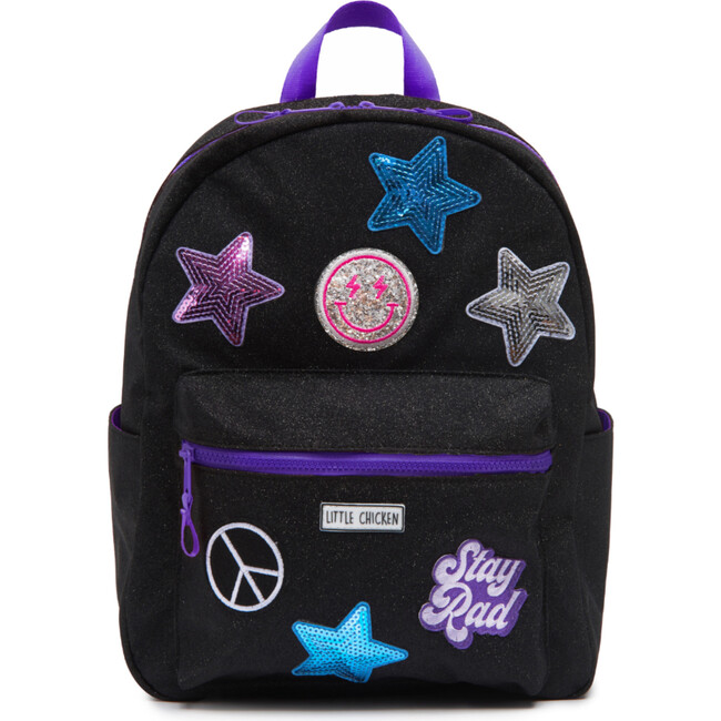 Glitter Backpack With Patches, Black