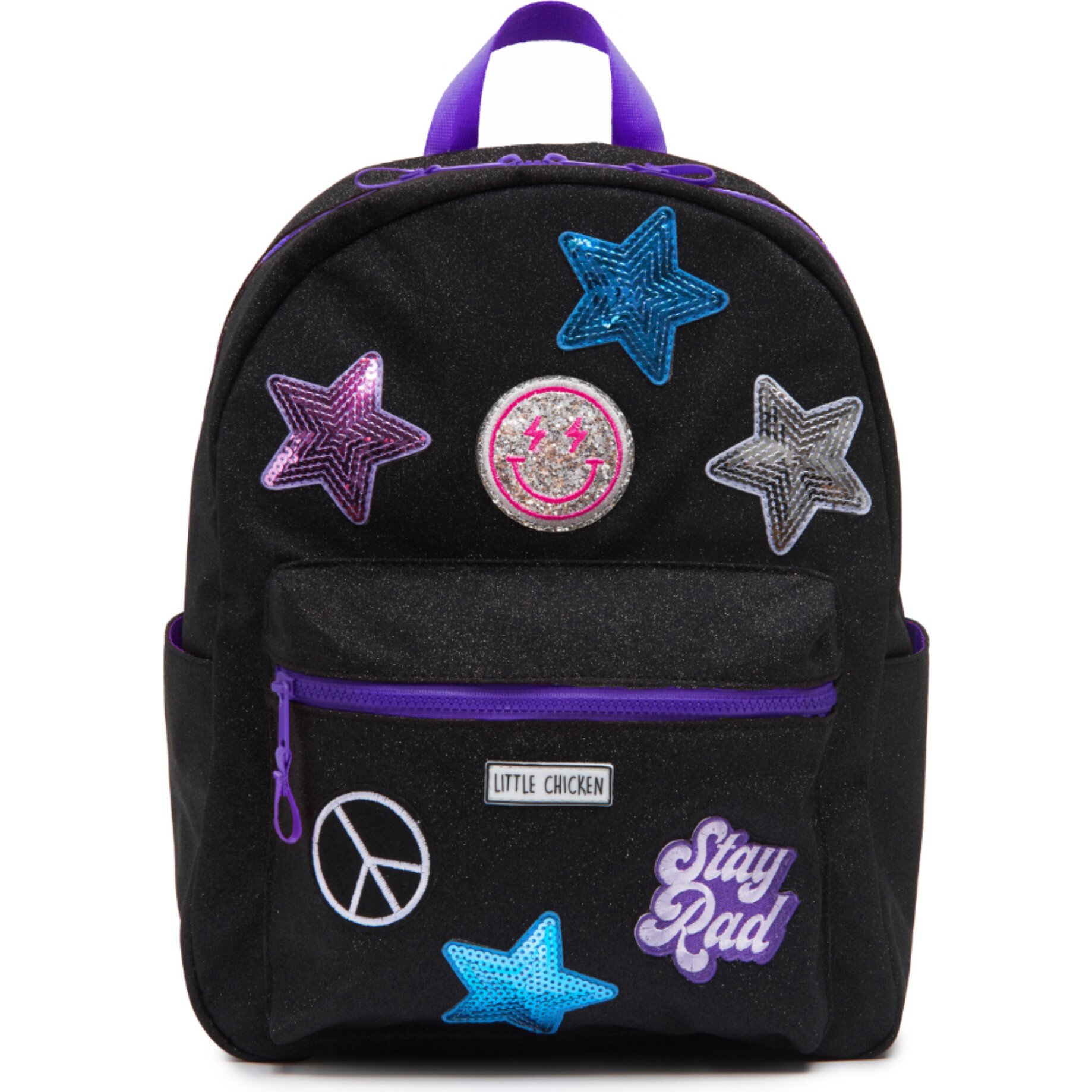 Glitter Backpack With Patches, Black - Backpacks - 1