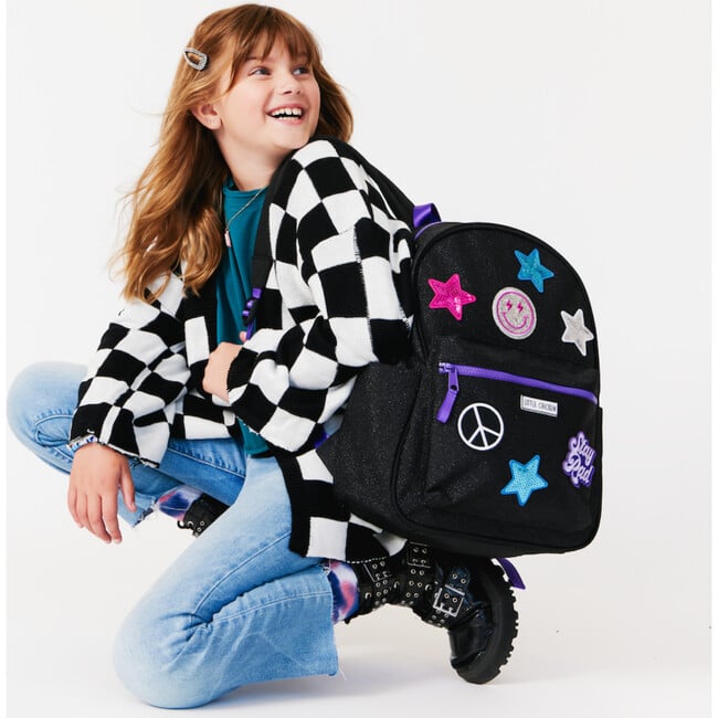 Glitter Backpack With Patches, Black - Backpacks - 3