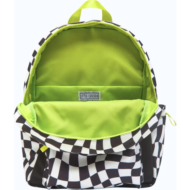 Small Checkered Pattern Backpack With Patches, Black & White - Backpacks - 4