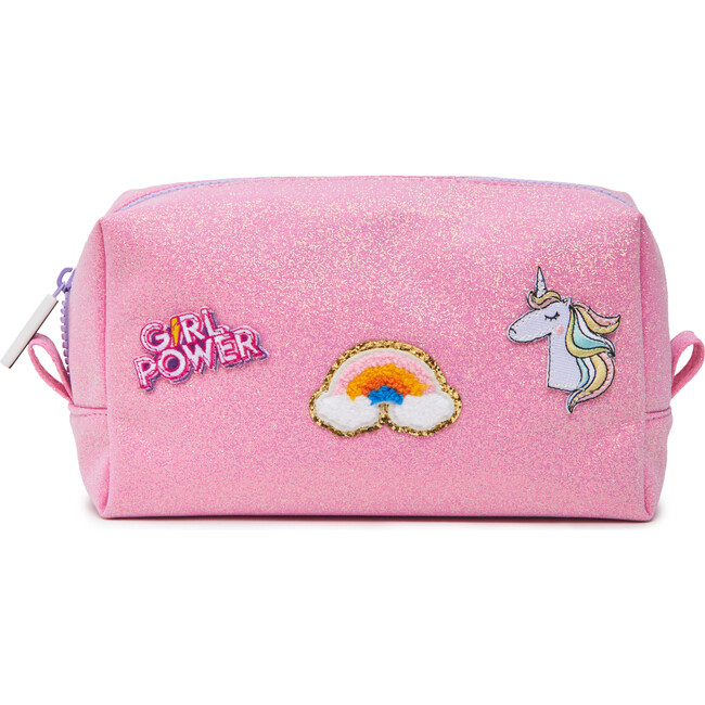 Glitter Pencil Pouch With Patches, Pink