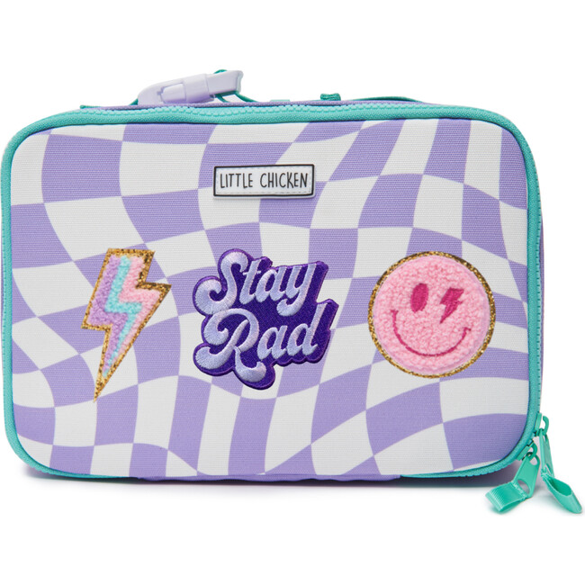 Checkered Pattern Lunchbox With Patches, Purple