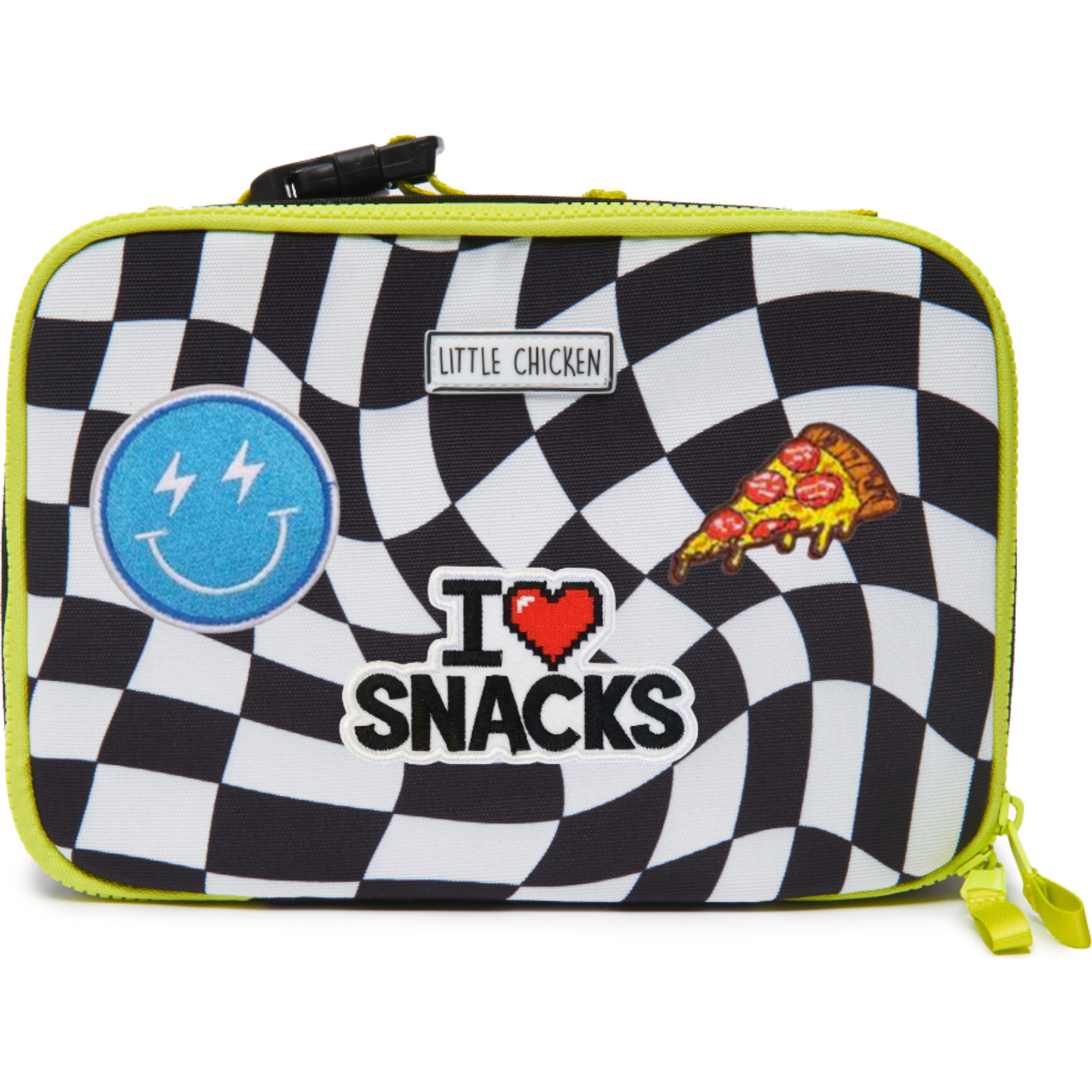 Checkered Pattern Lunchbox With Patches, Black - Lunchbags - 1