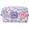 Checkered Pattern Pencil Pouch With Patches, Purple - Bags - 1 - thumbnail