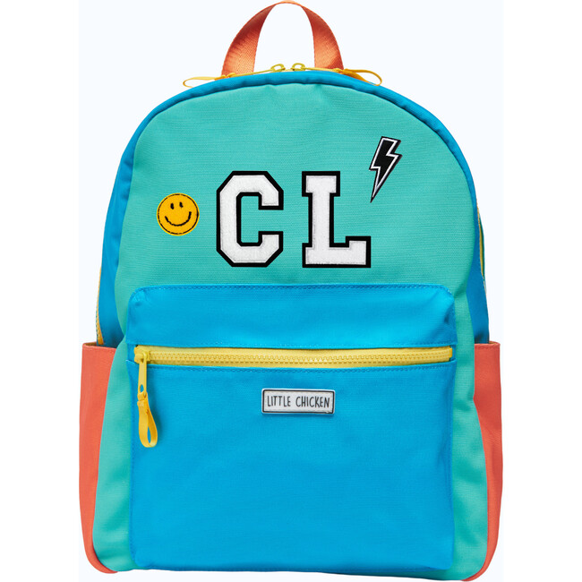 Colorblock Backpack With Monogram Patches, Blue & Multicolors