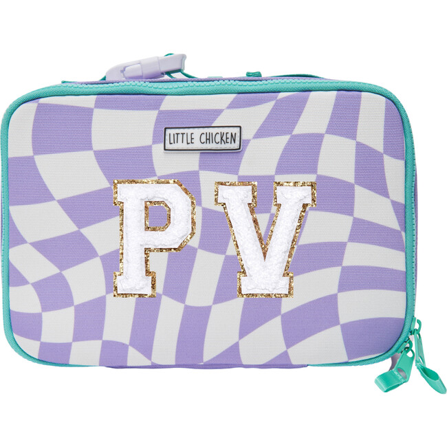 Checkered Pattern Lunchbox With Monogram Patches, Purple