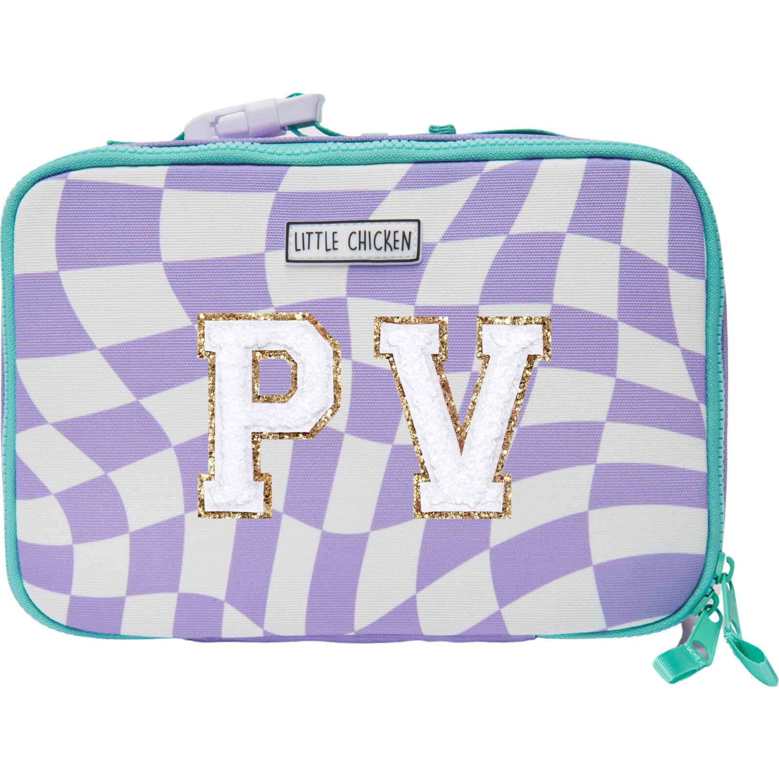 Checkered Pattern Lunchbox With Monogram Patches, Purple - Lunchbags - 1