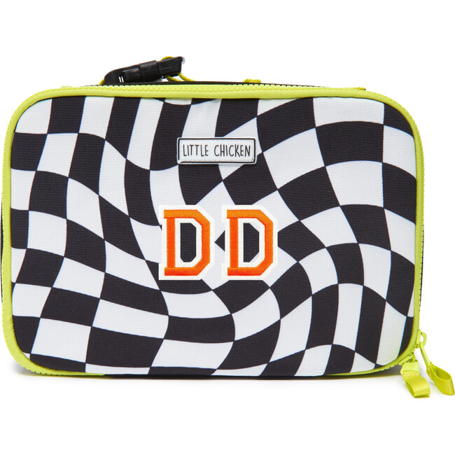 Checkered Pattern Lunchbox With Monogram Patches, Black