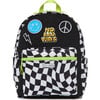 Checkered Pattern Backpack With Patches, Black - Backpacks - 1 - thumbnail