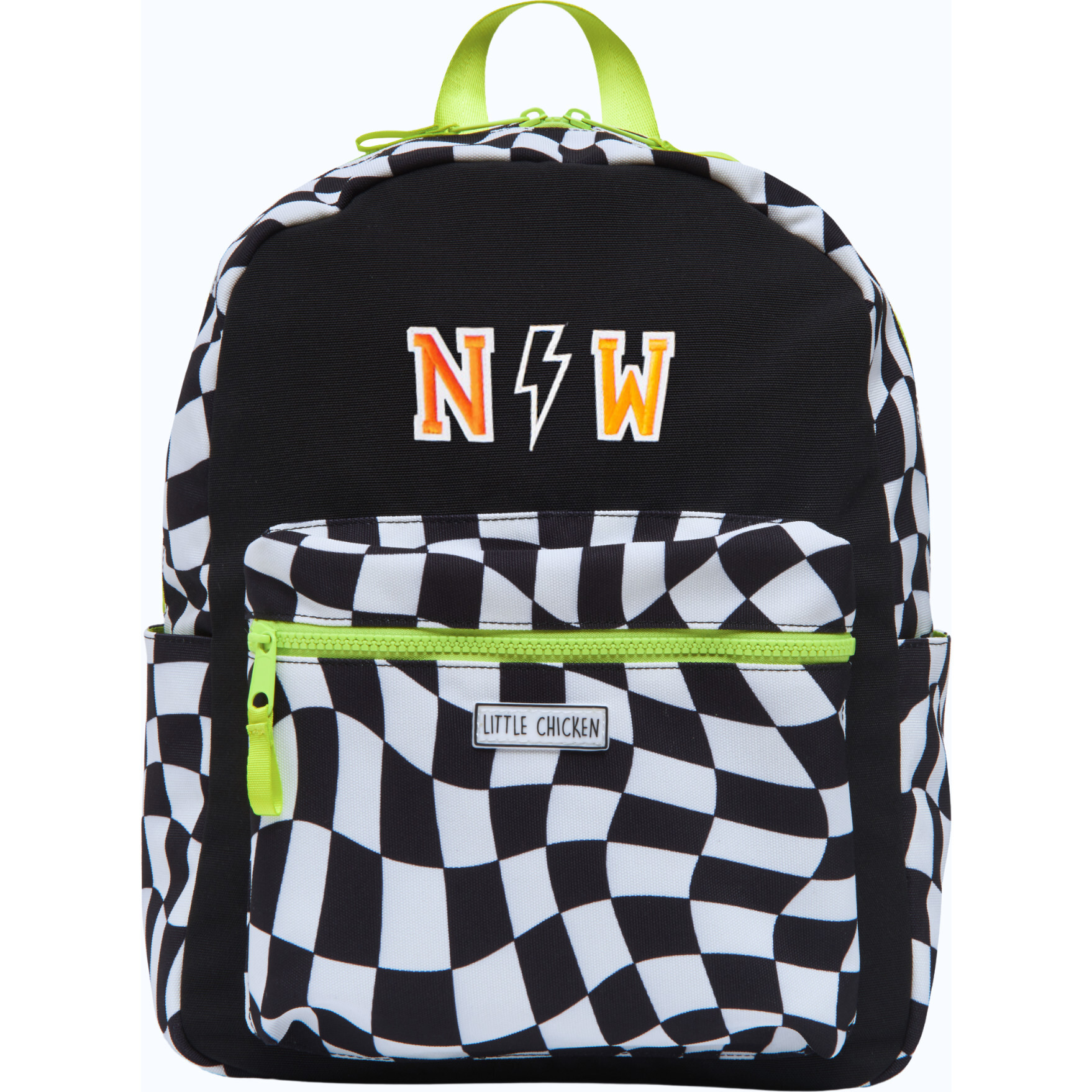 Checkered Pattern Backpack With Monogram Patches, Black - Backpacks - 1