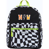 Checkered Pattern Backpack With Monogram Patches, Black - Backpacks - 1 - thumbnail