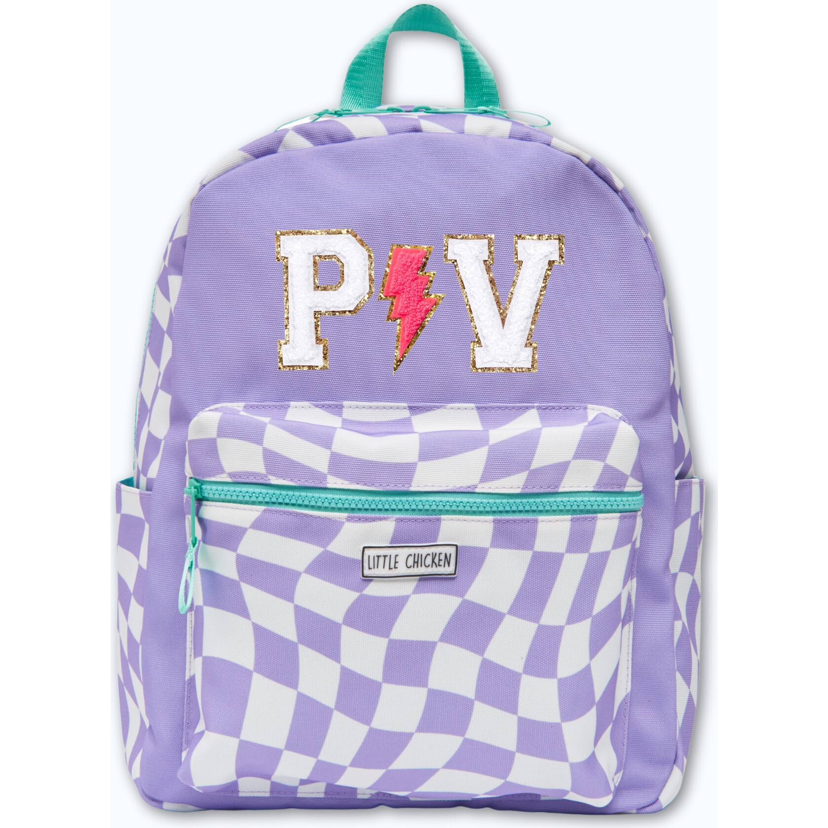 Checkered Pattern Backpack With Monogram Patches, Purple - Backpacks - 1