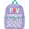 Checkered Pattern Backpack With Monogram Patches, Purple - Backpacks - 1 - thumbnail