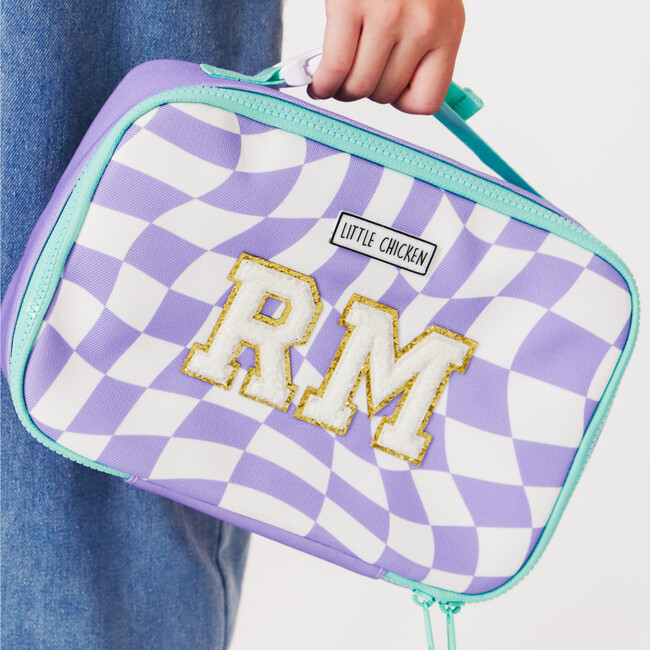 Checkered Pattern Lunchbox With Monogram Patches, Purple - Lunchbags - 2