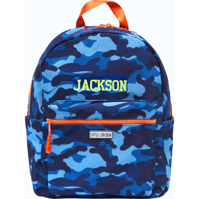 Camo Pattern Backpack With Embroidered Name, Blue