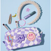 Checkered Pattern Pencil Pouch With Patches, Purple - Bags - 3