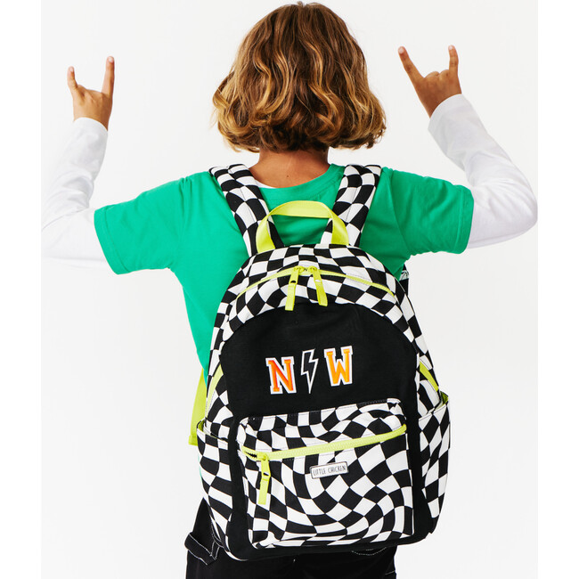 Checkered Pattern Backpack With Monogram Patches, Black - Backpacks - 2