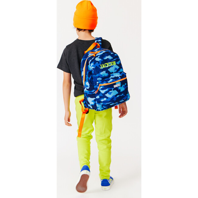 Camo Pattern Backpack With Embroidered Name, Blue - Backpacks - 2