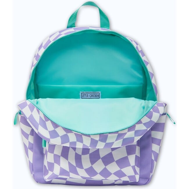 Checkered Pattern Backpack With Monogram Patches, Purple - Backpacks - 4